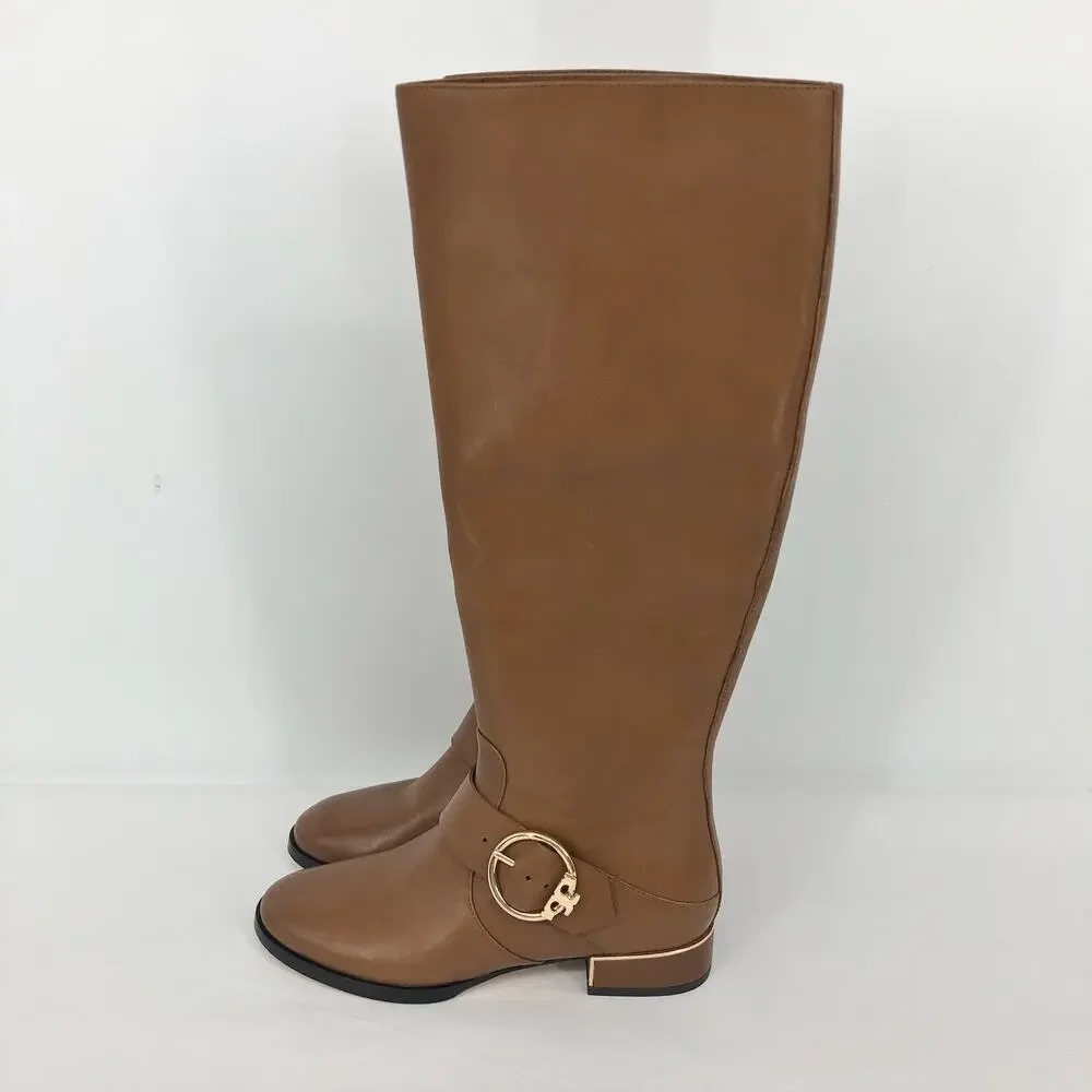 TORY BURCH Women's Sofia Riding Boots Size 5M Brown Leather Knee-High NWOB